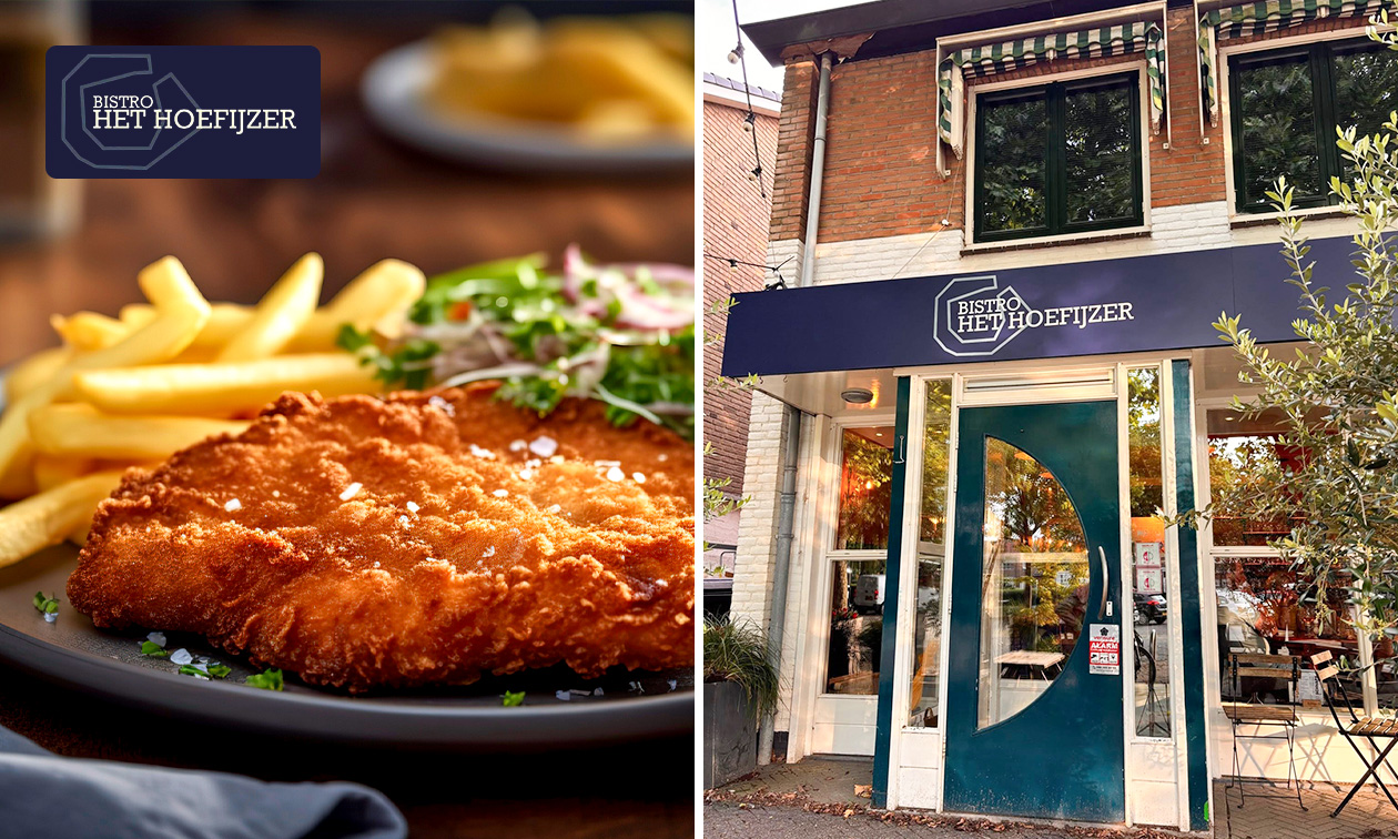 Schnitzel + kartoffelsalat + friet bij Bistro Het Hoefijzer