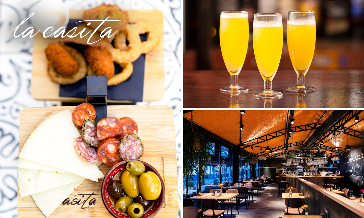 Spaanse borrelplank + glas Agua de Valencia bij La Casita