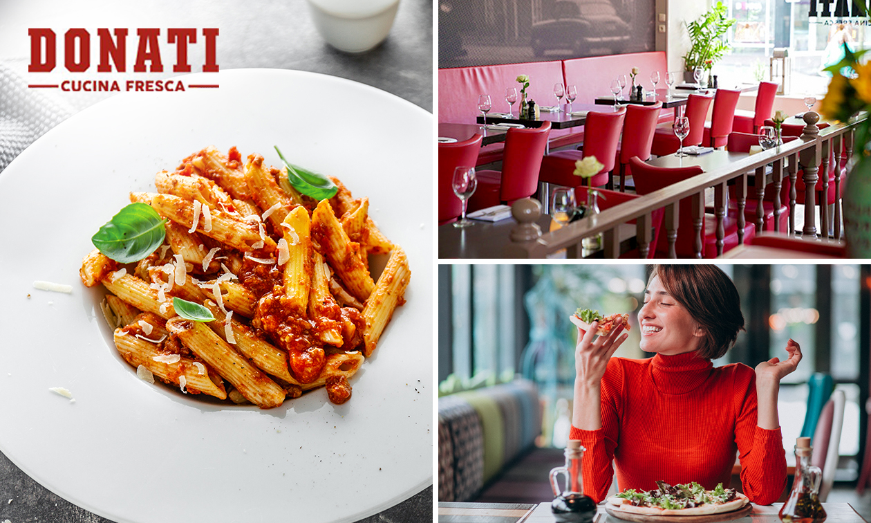 Pizza of pasta naar keuze of pizza + focaccia of antipasti bij Restaurant Donati